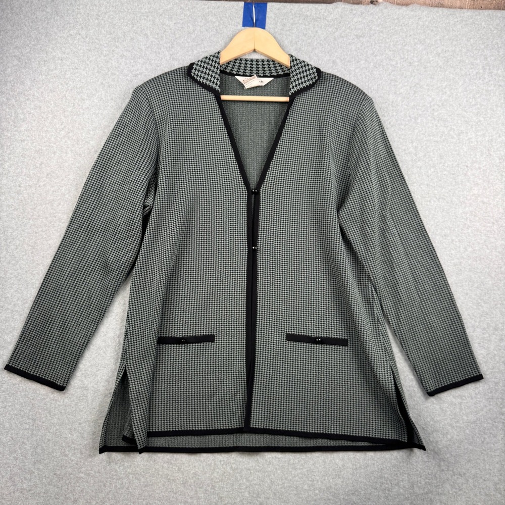 Exclusively Misook Jacket Women Large‎ Petite Black Gray Houndstooth Knit Blazer